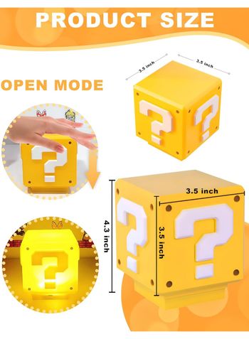 Super Bros-Mini Question Block Night Light, Bedside Lamp, Desk Lamp For Kids And Fans, Birthday Gift, Equipped With The Game's Same Gold Coin Sound