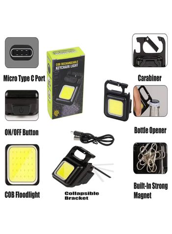 Multi-Function COB Rechargeable Keychain Light - Mini Magnetic LED Flashlight, Portable Pocket Work Light With Bottle Opener for Outdoor Hiking Camping