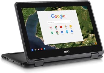 جهاز كمبيوتر محمول قابل للتحويل من Dell Chromebook 11 3189 2in1 بشاشة تعمل باللمس مقاس 11.6 بوصة ومعالج Intel Celeron وذاكرة وصول عشوائي سعة 4 جيجابايت وذاكرة وصول عشوائي سعتها 16 جيجابايت ورسومات Intel HD و Chrome OS-Black