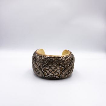 Exquisite Bangle Made of Pure Silver Handmade in Nepal Dragon Carving for Decoration