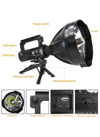 Rechargeable LED Flashlight, Super Bright 90,000 Lumens Searchlight with 4 Lighting Modes, Handheld Spotlight with Foldable Tripod for Camping, Hiking