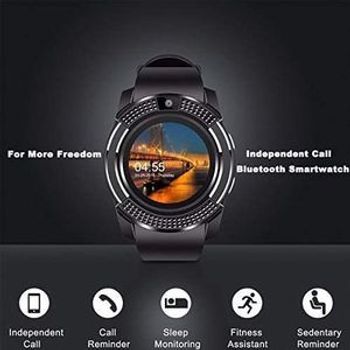 Smart Watch V8 Bluetooth Touch Screen Wrist Watch with Camera/SIM Card Slot,Waterproof Smart Watch Sports Fitness Tracker Compatible with Android iOS Phones Samsung Huawei for Kids Women Men