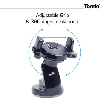 Car Mobile Holder For Dashboard And Windshield | Universal Compatibility | 360 Degree Rotation | Compact & Durable Design | Mega Suction Sticky Gel Pad | Dashboard Pad Included | (black) (tor-157) TORETO