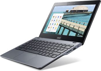 كمبيوتر محمول Acer Chromebook 11 C720 بشاشة مقاس 11.6 بوصة ومعالج Intel Celeron وذاكرة وصول عشوائي (RAM) سعة 2 جيجابايت. 16 جيجا إي إم إم سي ، إنتل إتش دي جرافيكس-جرانيت جراي/16 غيغا بايت