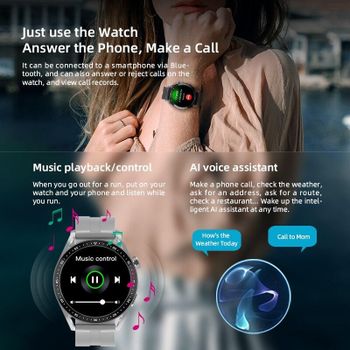 HW3 Pro Smart Watch Voice Assistant Blood Sugar Pressure Oxygen NFC IP67 Waterproof Bluetooth Call Wireless Charger for Android / IOS - BLACK