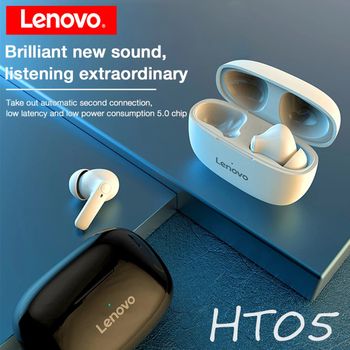 Lenovo HT05 TWS Earphones Wireless Bluetooth 5.0 Headphone HiFi Sound Built-in Mic Earbuds Sports (Color White)