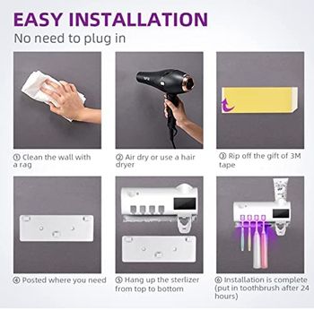 toothbrush sterilizer, bathroom toothbrush sterilizer, wall-mounted automatic toothpaste dispenser USB rechargeable