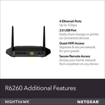 Netgear R6260-100UKS AC1600 (802.11ac) Dual Band Gigabit Smart WiFi Router (External Antennas Enhance WiFi Speeds up to 300Mbps + 1300Mbps), Black