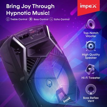 Impex  25 Watts Multimedia Portable Trolley Speaker with USB/SD/TF/FM Radio/AUX/Remote/Bluetooth/Wireless Mic & DJ LED Light Function (Black)