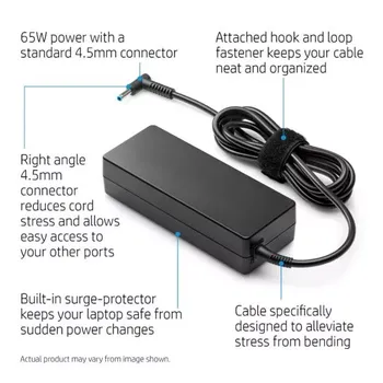 Hp 65 Watt Original Charger for Pavilion, Probook, Elitebook 19.5 Volt 3.33A, Supports Various Models ( with UAE plug power Cord )