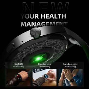 HW3 Pro Smart Watch Voice Assistant Blood Sugar Pressure Oxygen NFC IP67 Waterproof Bluetooth Call Wireless Charger for Android / IOS - BLACK