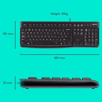 Logitech MK120 Wired Keyboard and Mouse for Windows, Optical Wired Mouse, USB Plug-and-Play, Full-Size, PC/Laptop, English Layout - Black