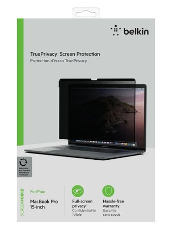 Belkin SCREENFORCE TruePrivacy MacBook Pro 15" Screen Protector - Ultra Thin with Full Screen Protection, 2-Way Side Filter, Removable & Reusable, Easy Install - for Macbook Pro 15"