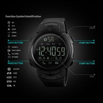 SKMEI 1303 Smart Watch Bluetooth Digital Sport Unisex Watch with Pedometer for iOS Android - Black