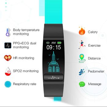 Smart Watch, GTab W611 Intelligent Bracelet Body Temperature Health Monitoring Electrocardiogram Analysis IP67 Waterproof Sport Tracker, Easy To Use(Color:Black)