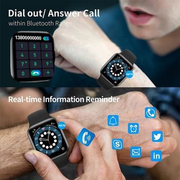 Smart Watch 2022  AK37 New Series 7 Bluetooth Call Heart Rate Blood Monitor Waterproof Custom Dial Smartwatch - Black