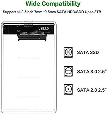 ZONIXPLAY Hard Drive Enclosure 1.6ft USB 3.0 Cable 2.5 inch 5 Gbps For External SATA HDD or SSD