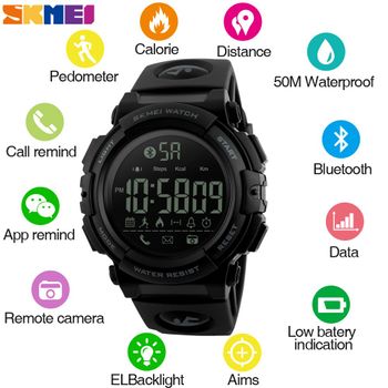 SKMEI 1303 Smart Watch Bluetooth Digital Sport Unisex Watch with Pedometer for iOS Android - Black