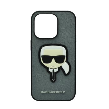 Karl Lagerfeld Saffiano Karl'S Head Patch Hard Case For Iphone 14 Pro Silver