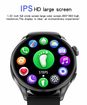 GT5 Smart Watch 1.32 Inch Full Touch Screen Bluetooth Call Remote Music Control  Wireless Charger Smartwatch Heart Rate Sleep Monitor - Black