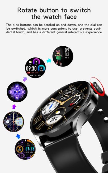 GT5 Smart Watch 1.32 Inch Full Touch Screen Bluetooth Call Remote Music Control  Wireless Charger Smartwatch Heart Rate Sleep Monitor - Black