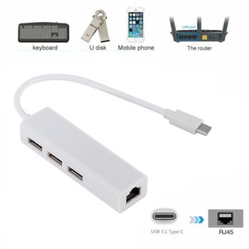 USB-C Type-C to USB 3.0 Hub 3 Port RJ45 Gigabit Ethernet Lan Adapter For MacBook