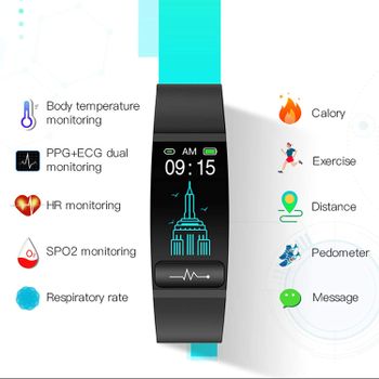 Smart Band, G Tab W611 Intelligent Bracelet Body Temperature Health Monitoring Electrocardiogram Analysis IP67 Waterproof Sport Tracker, Easy To Use Black / Green