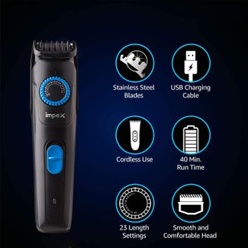 Impex Tidy-220 800mAh 3W Cordless Rechargeable Hair Trimmer Shaver for Men 50 mins, Black