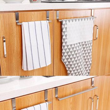 Cyber Stainless Steel Over Door Towel Rack Bar Holders for Universal Fit on Cabinet Cupboard Doors Pack of 3