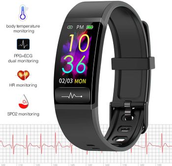 Smart Band, G Tab W611 Intelligent Bracelet Body Temperature Health Monitoring Electrocardiogram Analysis IP67 Waterproof Sport Tracker, Easy To Use Black / Green