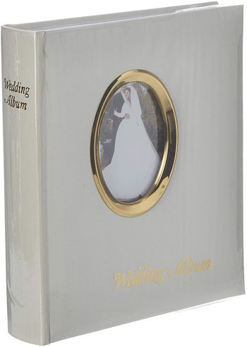 Pioneer Photo Albums 200 Pocket Ivory Moire Cover Album with Gold Tone Oval Frame and Wedding Album Text for 4 x 6-Inch Prints