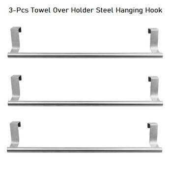 Cyber Stainless Steel Over Door Towel Rack Bar Holders for Universal Fit on Cabinet Cupboard Doors Pack of 3