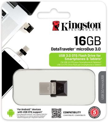 Kingston Digital 16GB Data Traveler Micro Duo USB 3.0 Micro USB OTG (DTDUO3/16GB) 16 GB DTDUO3/16GB