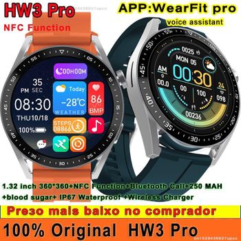 HW3 Pro Smart Watch Voice Assistant Blood Sugar Pressure Oxygen NFC IP67 Waterproof Bluetooth Call Wireless Charger for Android / IOS - Grey