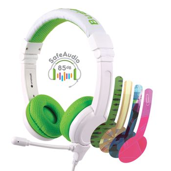 BuddyPhones - School Plus Kids Headphones - High Performance Beam Mic, Detachable BuddyCable for Sharing, Foldable & Cushioned Headband (Green)