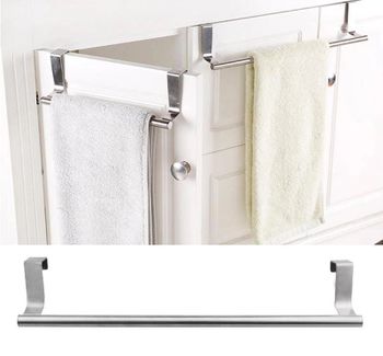 Cyber Stainless Steel Over Door Towel Rack Bar Holders for Universal Fit on Cabinet Cupboard Doors Pack of 3