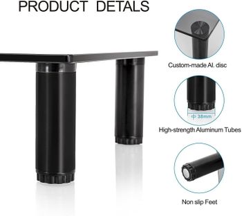 FITUEYES Black Computer TV Riser Stand with Adjustable Leg fit 2 Monitors, Desk Organizer for Home Office DT106002GT