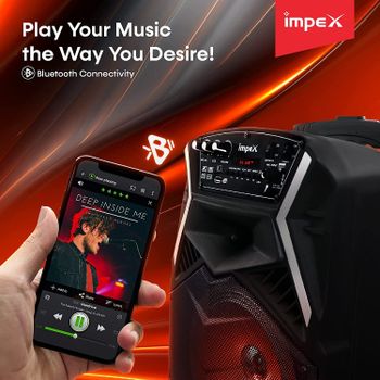 Impex  25 Watts Multimedia Portable Trolley Speaker with USB/SD/TF/FM Radio/AUX/Remote/Bluetooth/Wireless Mic & DJ LED Light Function (Black)