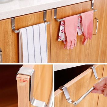 Cyber Stainless Steel Over Door Towel Rack Bar Holders for Universal Fit on Cabinet Cupboard Doors Pack of 3