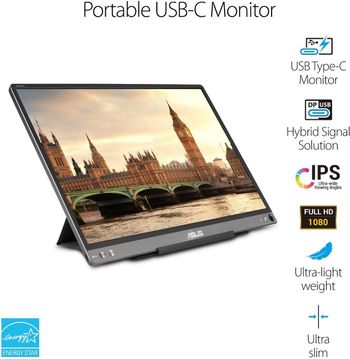 ASUS ZenScreen MB16ACE 15.6 Inch  Portable USB Type-C Monitor Full HD (1920 x 1080) IPS Eye Care with Lite Smart Case External screen for laptop