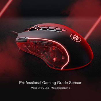 Redragon M612 Wired Optical Gaming Mouse RGB, 8000 DPI Sensitivity, 11 Programmable Buttons, 5 Backlight Modes, Software Supports Assigning Key Links, Quick Response Button - Black Color.