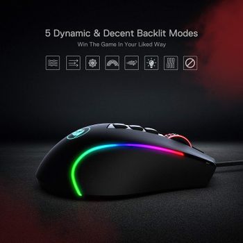 Redragon M612 Wired Optical Gaming Mouse RGB, 8000 DPI Sensitivity, 11 Programmable Buttons, 5 Backlight Modes, Software Supports Assigning Key Links, Quick Response Button - Black Color.