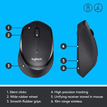 Logitech M220 Wireless Mouse, Silent Buttons, 2.4 GHz with USB Mini Receiver, 1000 DPI Optical Tracking, 18-Month Battery Life, Ambidextrous PC / Mac / Laptop - Charcoal Grey