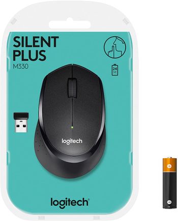 Logitech M330 Silent Plus Wireless Mouse, 2.4GHz with USB Nano Receiver, 1000 DPI Optical Tracking, 3 Buttons, 24 Month Life Battery, PC / Mac / Laptop/M330 - Black