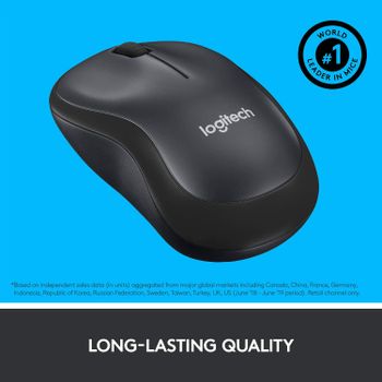 Logitech M220 Wireless Mouse, Silent Buttons, 2.4 GHz with USB Mini Receiver, 1000 DPI Optical Tracking, 18-Month Battery Life, Ambidextrous PC / Mac / Laptop - Charcoal Grey