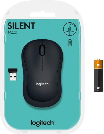 Logitech M220 Wireless Mouse, Silent Buttons, 2.4 GHz with USB Mini Receiver, 1000 DPI Optical Tracking, 18-Month Battery Life, Ambidextrous PC / Mac / Laptop - Charcoal Grey