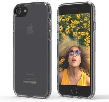 غطاء نحيف puregear على جراب رفيع جد ً ا لامع ً ا يتسم بالمرونة والمتانة ، غطاء واق ٍ, iPhone 7 ، شفاف / أسود