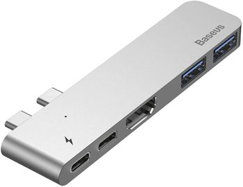 Baseus Aluminum Type C to USB 3.0, 4K HDMI and Thunderbolt Type-C Adapter HUB for MacBook Pro 2016/2017/2018 features Dual USB-C Splitter to HDMI, Thunderbolt Dual and Double USB 3.0