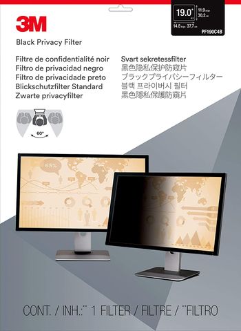 3M Privacy Filter for 19 inch widescreen LCD monitor. Black anti-glare privacy screen. Protect data from visual hacking.