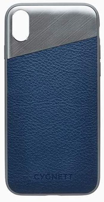 Cygnett Element Premium Genuine Slim Stylish Soft Leather With Aluminium Case, Full Protective Back Cover, With Anti Shock Core - For Apple iPhone Xs  / Apple iPhone X 5.8 inch - Navy